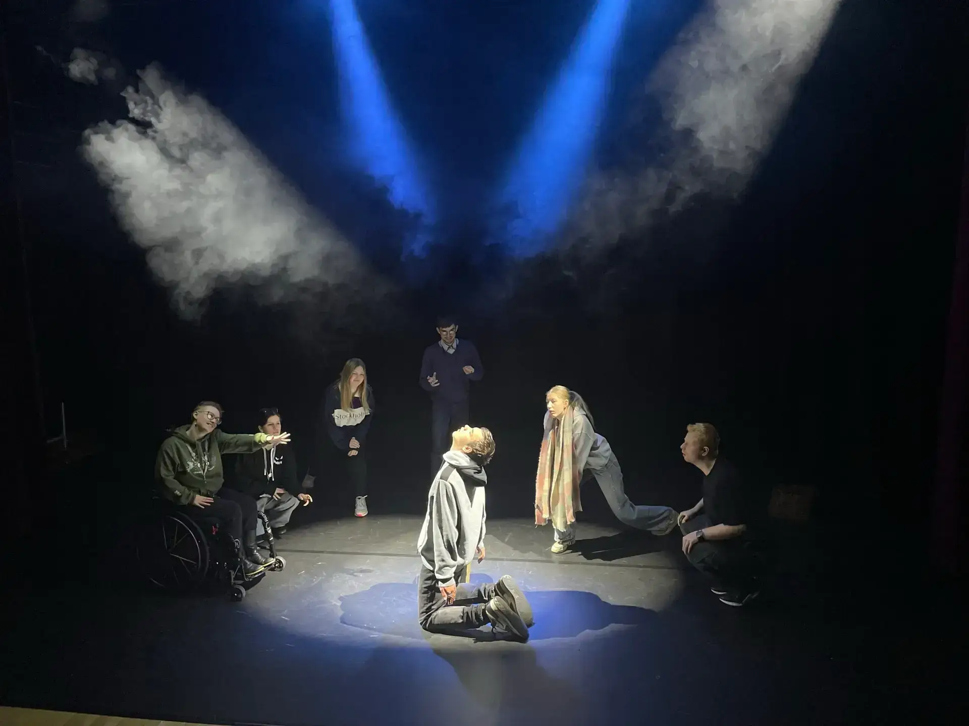 Performing arts students on stage