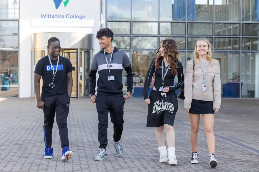 Four students outside Wiltshire College & University Centre