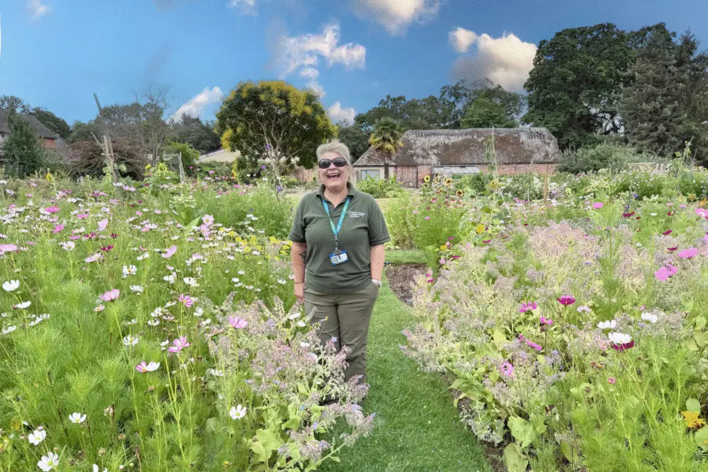 Lecturer Victoria Fiander tends to a rose bush in the walled garden at Wiltshire College & University Centre’s Lackham campus, surrounded by heritage rose plants.