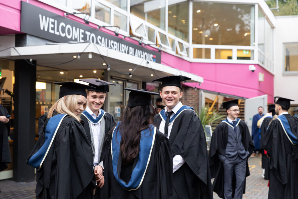 Graduands outside the Playhouse in Salisbury