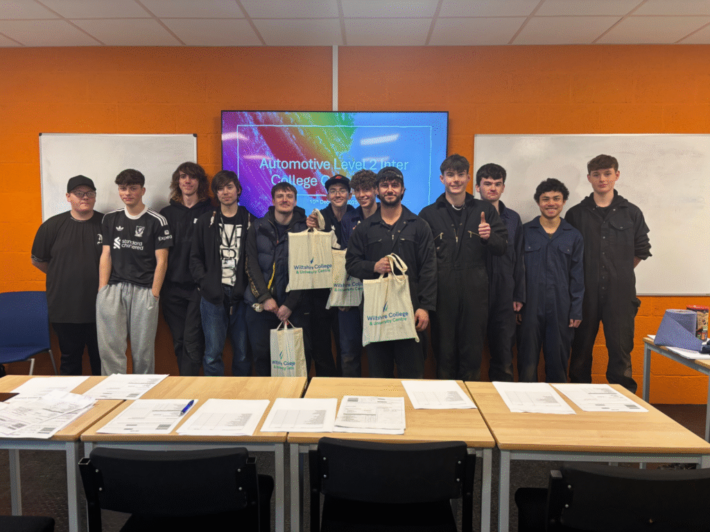 Automotive students from across Wiltshire College & University Centre campuses taking part in a Level 2 skills competition.