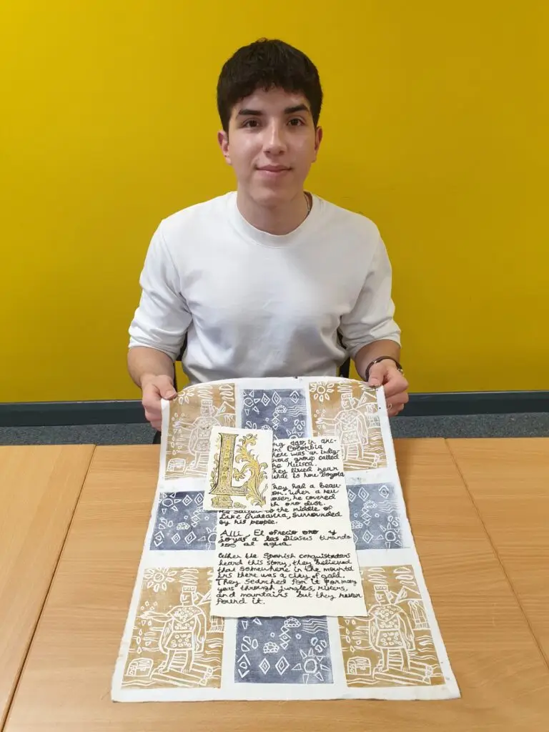 Student with artwork for Salisbury museum exhibition