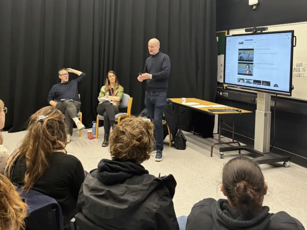 A guest film director speaks to Film and TV students during an industry-led workshop at Wiltshire College & University Centre.