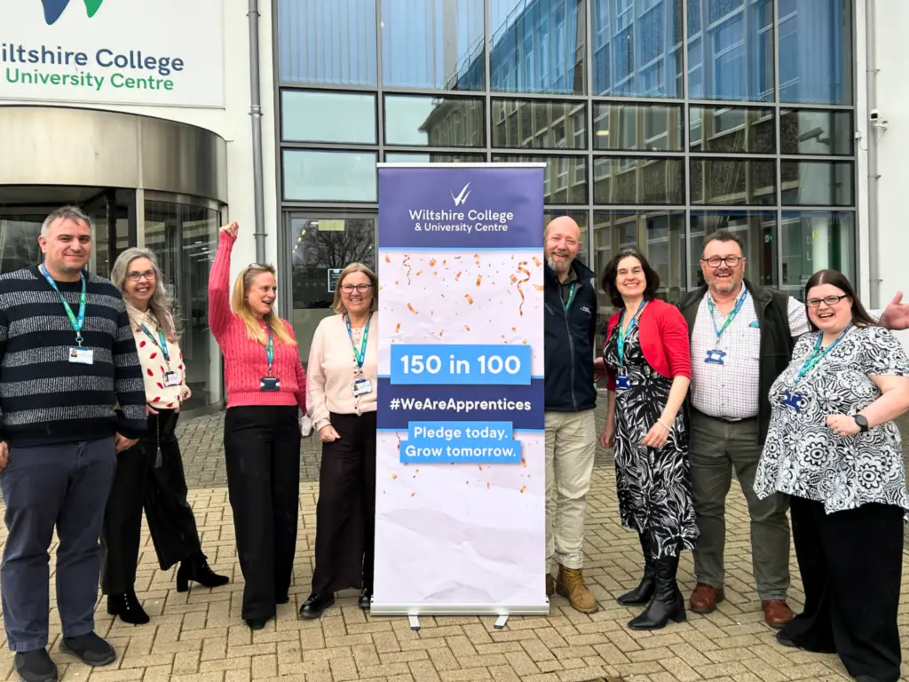 The Business Development team at Wiltshire College & University Centre celebrating that they reached their 150-pledge target.