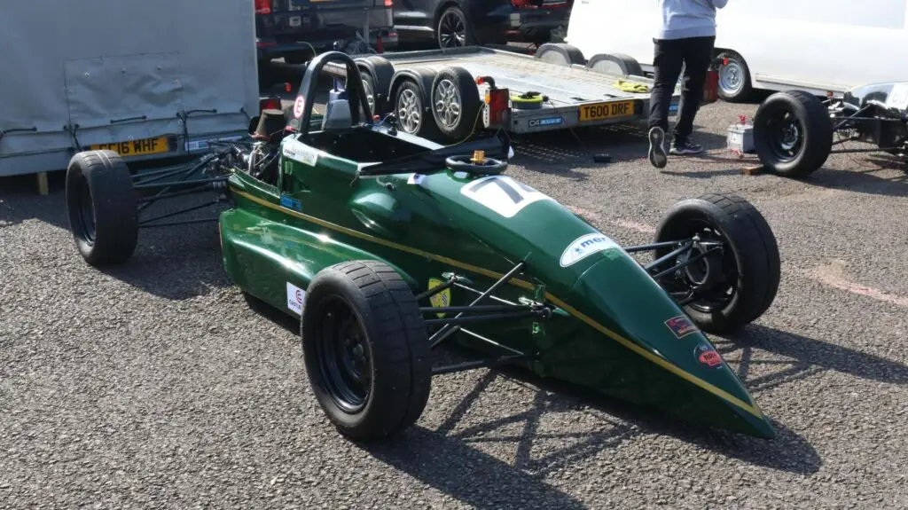 A green racing car