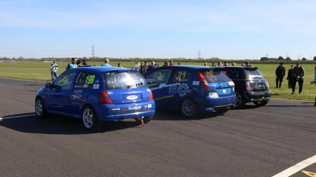 Back of cars parked on track
