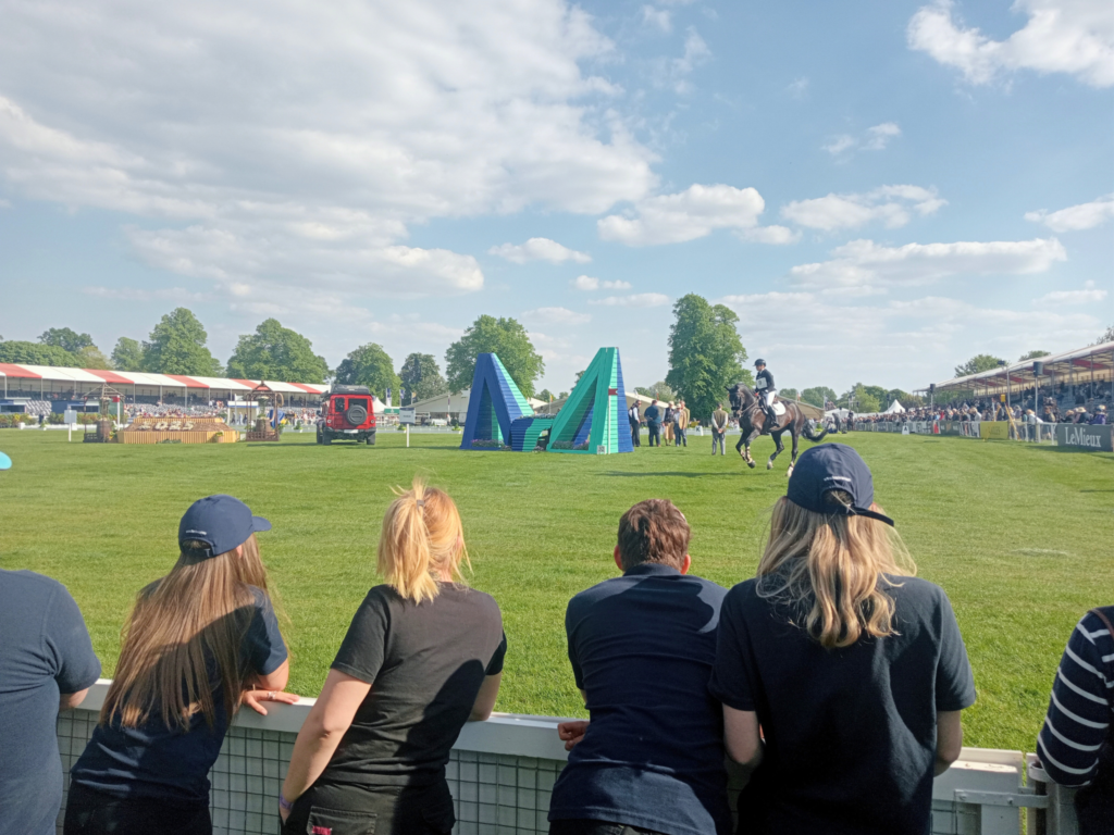 Students watching the stallion parade at Badminton Horse Trials