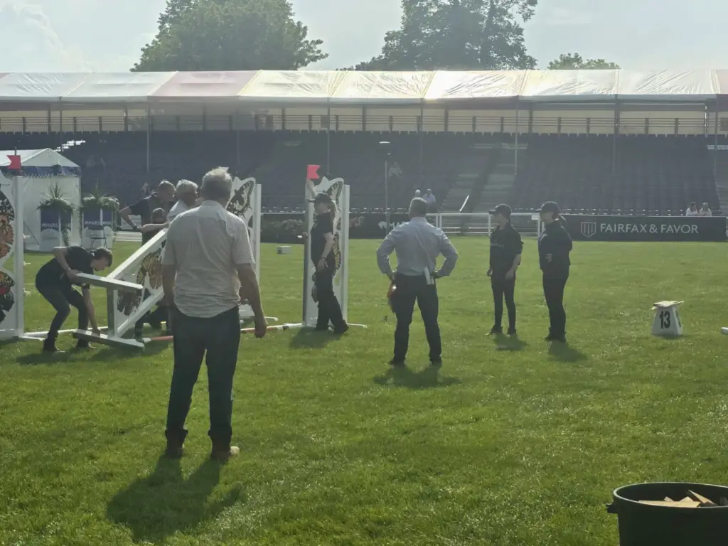 Students helping the team build the course at Badminton Horse Trials