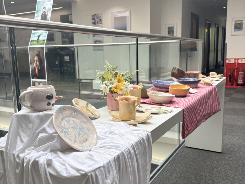 Ceramics on table in display 