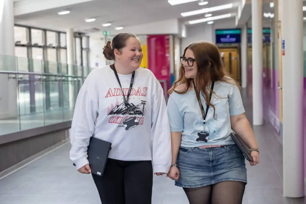 Students walking in Trowbridge reception