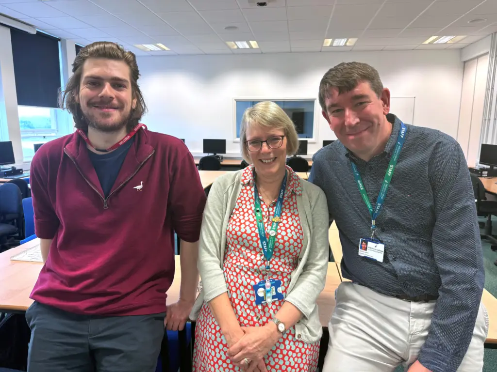 Alumni student with his mentors at Wiltshire College & University Centre.