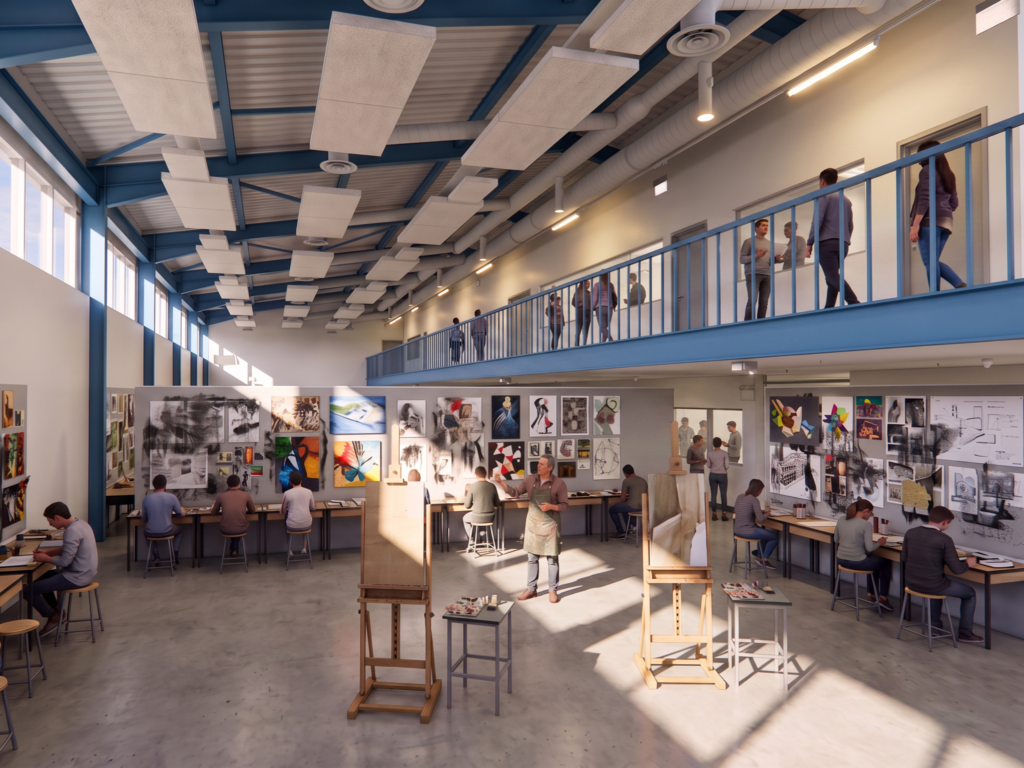 Inside the new School of Digital and Creative Art at Trowbridge campus.