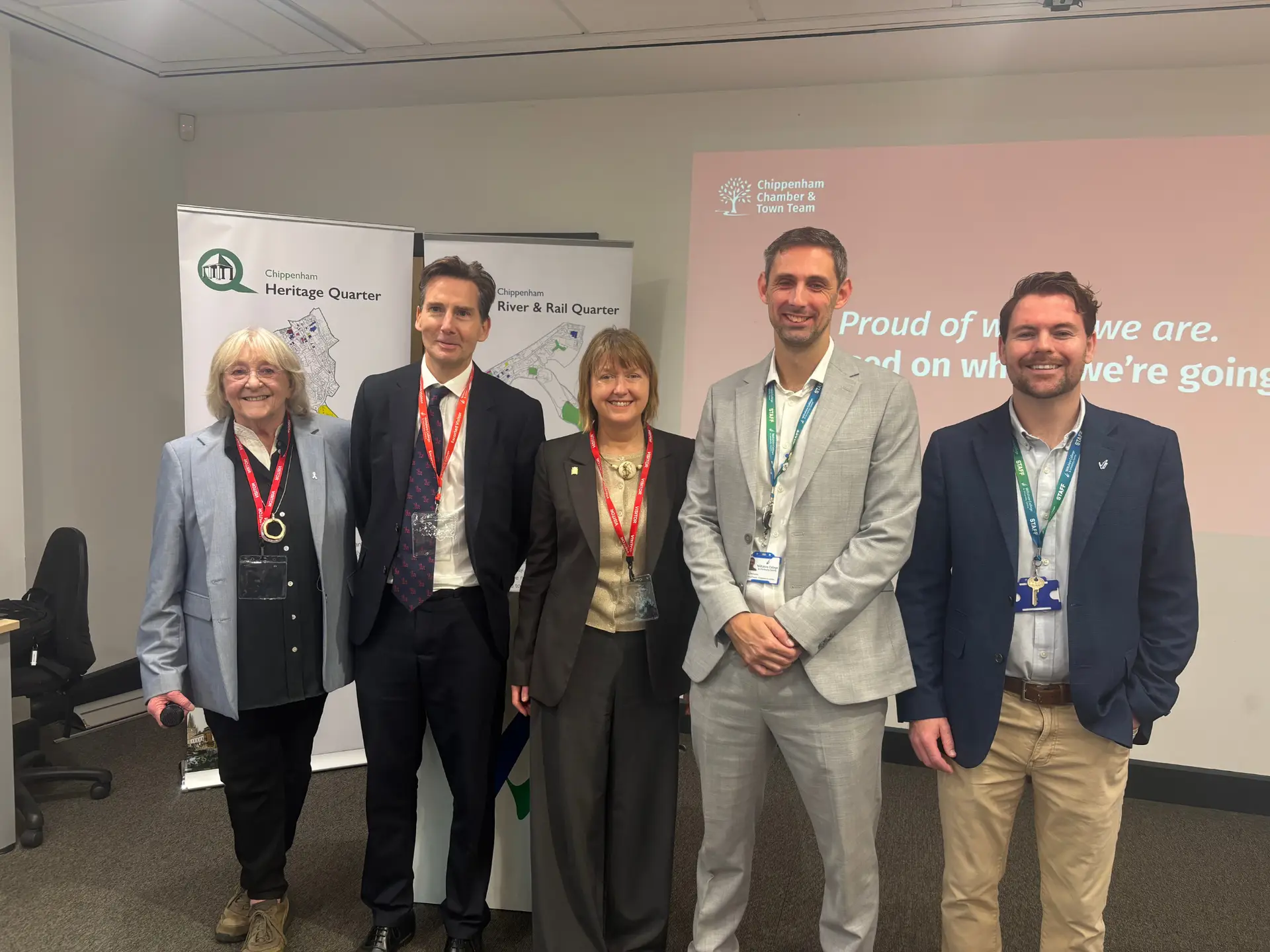 Guests and organisers pose for a group photo at the Chippenham Business Breakfast hosted by Wiltshire College & University Centre.